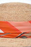 Hermès Beige Raffia Hat w/ Orange Silk Scarf
