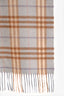 Burberry Blue/Beige Cashmere Plaid Fringe Scarf