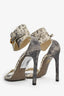 Gucci Grey/White Embossed Leather Horsebit Heels Size 6.5