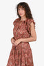 Ulla Johnson Summer/Spring 2022 Brown Graphic Printed Ruffle Detailed Tired Midi Dress Size 4