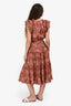 Ulla Johnson Summer/Spring 2022 Brown Graphic Printed Ruffle Detailed Tired Midi Dress Size 4