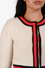 Pre-Loved Chanel™ 2001 Bolero Cream Wool Blazer Red/Black Stripes with Skirt Set Size 40