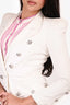 Balmain White Padded Shoulder Denim Jacket Size 40