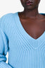 Tom Ford Blue Chunky Knit V-Neck Sweater Size XL