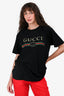 Gucci Black Logo T-Shirt with Flower Embroider Size S