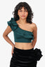 Maygel Coronel Green Ruffled One Shoulder Cropped Top One Size