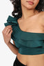 Maygel Coronel Green Ruffled One Shoulder Cropped Top One Size