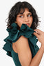 Maygel Coronel Green Ruffled One Shoulder Cropped Top One Size