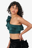 Maygel Coronel Green Ruffled One Shoulder Cropped Top One Size