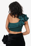 Maygel Coronel Green Ruffled One Shoulder Cropped Top One Size