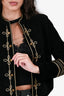 Saint Laurent Black Suede Gold Embroidered Officer Jacket Size 40