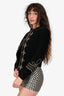 Saint Laurent Black Suede Gold Embroidered Officer Jacket Size 40