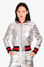 Gucci 2016 Silver Metallic Leather Bomber Style Zip-Up Jacket Size 40