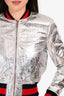 Gucci 2016 Silver Metallic Leather Bomber Style Zip-Up Jacket Size 40