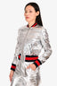 Gucci 2016 Silver Metallic Leather Bomber Style Zip-Up Jacket Size 40