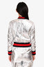 Gucci 2016 Silver Metallic Leather Bomber Style Zip-Up Jacket Size 40