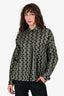Akris Green/Black Cotton Abstract Bird Pattern Button Up Top Size 2