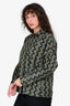 Akris Green/Black Cotton Abstract Bird Pattern Button Up Top Size 2