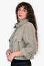 Pre-Loved Chanel™ Grey/Green Tweed 3/4 Sleeve Cropped Blazer Size 38