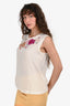 Dolce & Gabbana Cream Silk Pink Floral/Crystal Aplique Top Size 40
