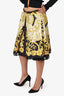 Versace Black/Yellow Silk Baroque Printed Lace Trim Skirt Size 46