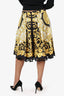 Versace Black/Yellow Silk Baroque Printed Lace Trim Skirt Size 46