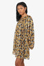 Saint Laurent Black/Yellow Silk Floral Print Puff Sleeve Mini Dress Size 40
