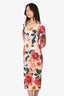 Dolce & Gabbana Pink/Green Floral Printed V-Neck Midi Dress Size 44