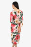Dolce & Gabbana Pink/Green Floral Printed V-Neck Midi Dress Size 44
