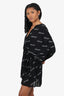 Balenciaga Black/White Logo V-Neck Long Sleeve Mini Dress Size 40