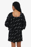 Balenciaga Black/White Logo V-Neck Long Sleeve Mini Dress Size 40