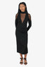 Balmain Black Mesh Panelled Midi Long Sleeve Dress Size 38