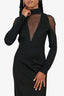 Balmain Black Mesh Panelled Midi Long Sleeve Dress Size 38