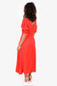 Nicholas Red V-Neck Ruched Sleeve Midi Dress Size 6