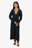 Victoria Beckham Black V-Neck Chain Detail Long Sleeve Midi Dress Size 8