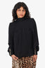 Balmain Black Silk Quilted/Sheer Long Sleeve Mock Neck Top Size 38