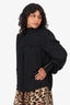 Balmain Black Silk Quilted/Sheer Long Sleeve Mock Neck Top Size 38