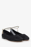 Pre-Loved Chanel™ Black Cap Toe Ankle 'CC' Chain Strap Ballet Flats Size 37