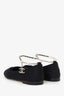 Pre-Loved Chanel™ Black Cap Toe Ankle 'CC' Chain Strap Ballet Flats Size 37
