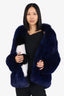 Off-White Virgil Abloh 2017 Navy Striped Rap Fox Fur Coat Size 36