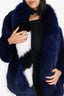 Off-White Virgil Abloh 2017 Navy Striped Rap Fox Fur Coat Size 36