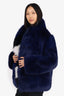 Off-White Virgil Abloh 2017 Navy Striped Rap Fox Fur Coat Size 36