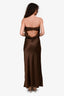 Showpo Brown Satin Strapless Maxi Dress Size 2