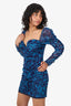 Amanda Uprichard Blue Ruched Long Sleeve 'Empress' Mini Dress Size XS