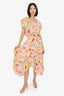 Misa Pink/Yellow Floral Button-Up Ruffle 'Dakota' Dress Size L