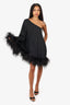 Abyss by Abby Black One-shoulder Feather 'Soiree' Dress Size M