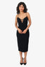 Victoria Beckham Black Matte Crepe & Tulle Sheer Insert Strap Fitted Dress Size 2
