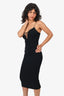 Victoria Beckham Black Matte Crepe & Tulle Sheer Insert Strap Fitted Dress Size 2
