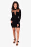 Balmain Black Mesh Ribbed Long Sleeve Mini Dress Size 34