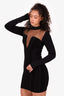 Balmain Black Mesh Ribbed Long Sleeve Mini Dress Size 34